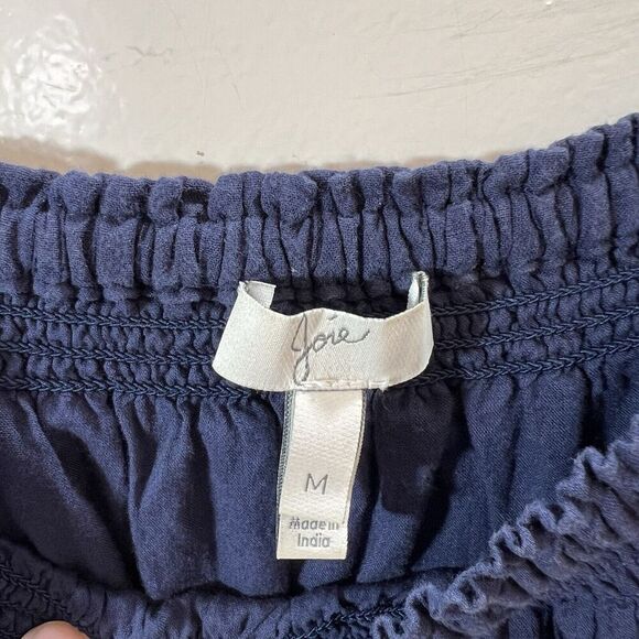 Joie Anthropologie Womens Peasant Blouse Size M Navy Blue White Embroidery Boho - Picture 3 of 6